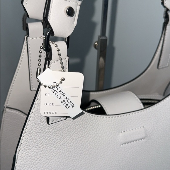CALVIN KLEIN Shelly Novelty Satchel Women’s Leather Bag Dove Gray AUTHENTIC NEW - Picture 12 of 14